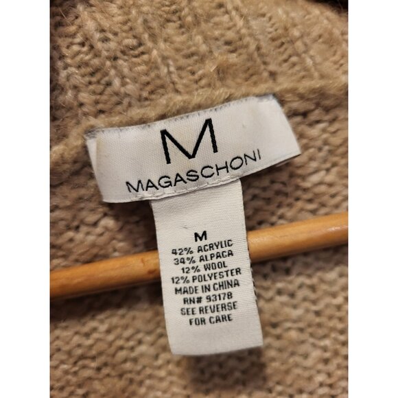 Magaschoni Beige Alpaca Wool Blend Long Cardigan Sweater Pockets Sz M - Picture 5 of 7
